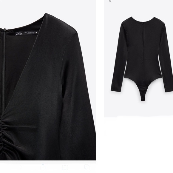 Zara black ruched satin effect long sleeve V-neck bodysuit Sz S NWT - Picture 3 of 9